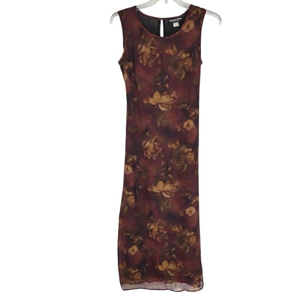 VTG MICHAEL BLAIR Floral Maxi Dress Medium Floral Lined Crinkle dark cottage - Picture 1 of 5